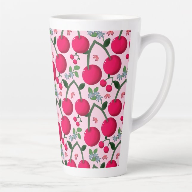 Cute Cherry  Pattern, Glossy Kawaii Fruit Milchtasse (Rechts)