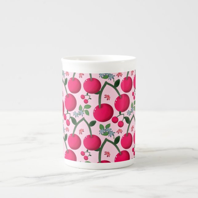 Cute Cherry  Pattern, Glossy Kawaii Fruit Prozellantasse (Vorderseite)