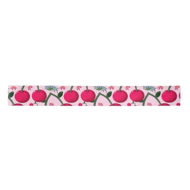 Cute Cherry  Pattern, Glossy Kawaii Fruit Satinband (Vorderseite)