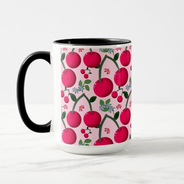 Cute Cherry  Pattern, Glossy Kawaii Fruit Tasse (Links)