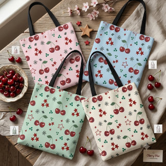 Cute Cherry Pattern Mint Green Cottagecore