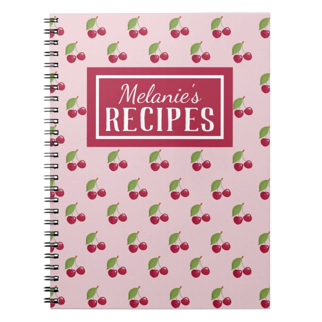 Cute Cherry Pattern Personalised Recipe Notizblock (Vorderseite)