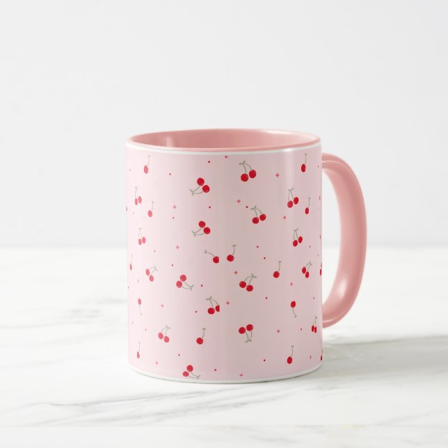 Cute Cherry Pattern | Pink Aesthetic Seamless  Tasse (VorderseiteRechts)