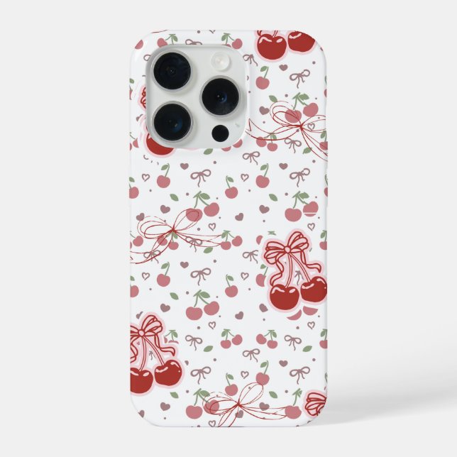 Cute Cherry Phone Case with Hearts & Bows iPhone Hülle (Rückseite)