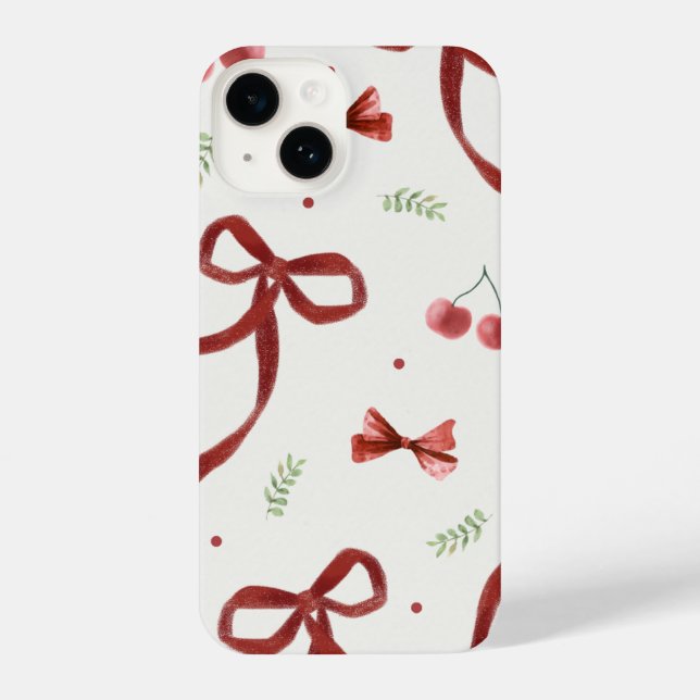 Cute Cherry & Red Ribbon Pattern Phone Case iPhone Hülle (Rückseite)