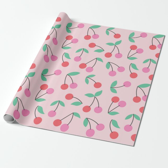 Cute cherry seamless pattern design. Vintage illus Geschenkpapier (Ungerollt)