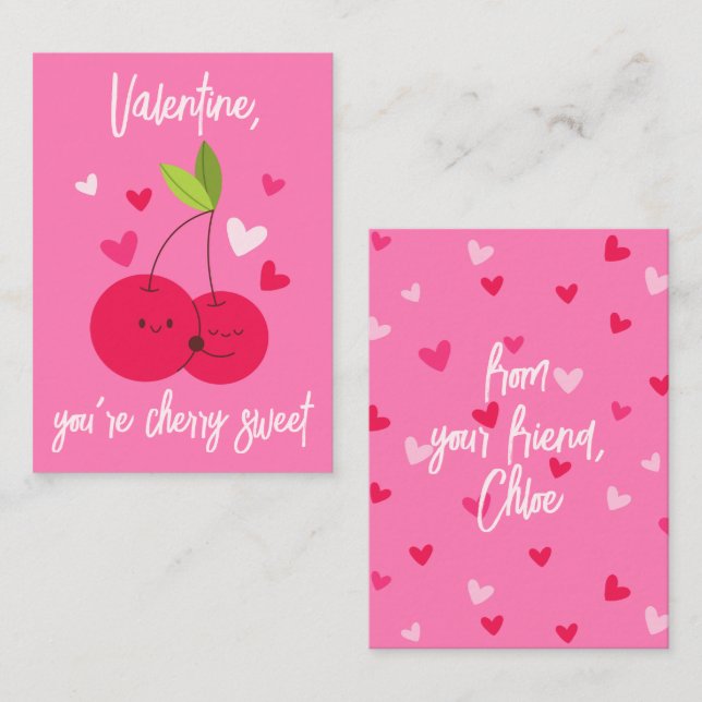 Cute Cherry Sweet Berry Love Hearts Valentines Mitteilungskarte (Vorne/Hinten)