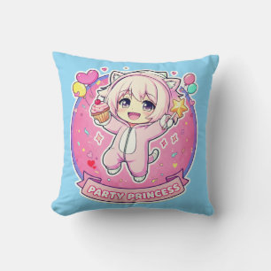 Cute Chibi Anime Girl Party Princess Throw Pillow Kissen