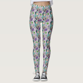Cute Chibi Girl & Floral Pattern Leggings