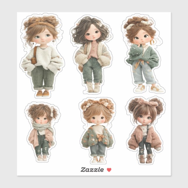 Cute Chibi Girl Sticker Sheet  6 Adorable Stickers (Blatt)