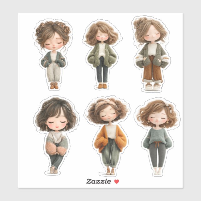 Cute Chibi Girl Sticker Sheet – Closed Eyes Poses (Blatt)