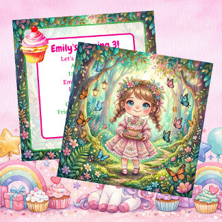 Cute Chibi Girl with Cupcake Birthday Party Einladung