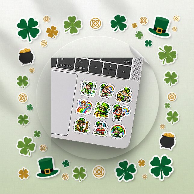 Cute Chibi Leprechaun Lucky Shamrock Set Aufkleber (Von Creator hochgeladen)