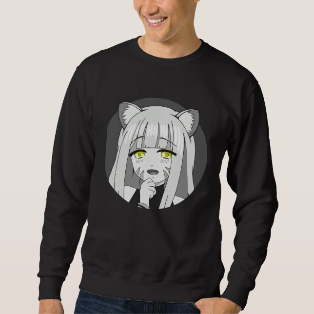 Cute Chibi Neko Girl with Smug Smile Illustration Sweatshirt (Vorderseite)
