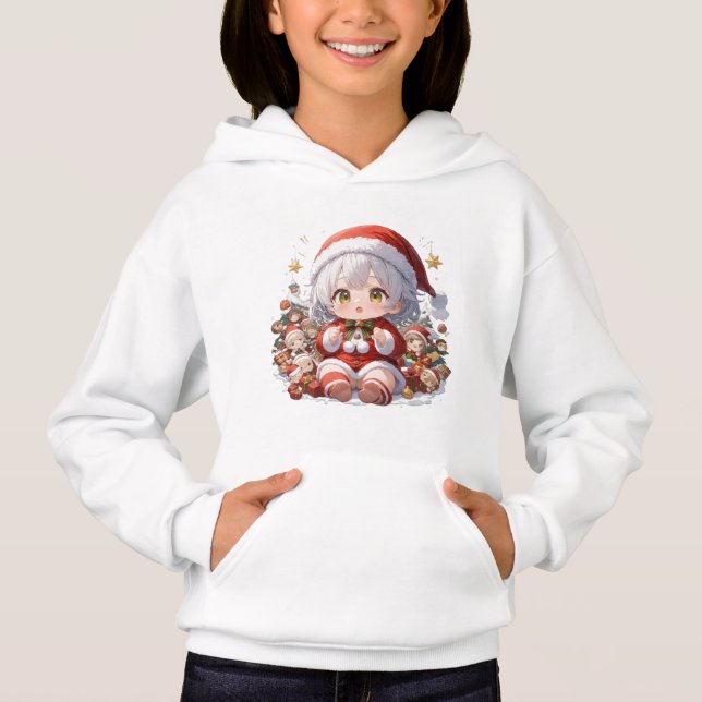 Cute Chibi Santa Girls' Christmas Pullover Hoodie (Vorderseite)