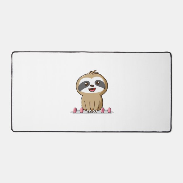 Cute Chibi Sloth Workout � Funny Kawaii Gym Animal Schreibtischunterlage (Vorderseite)