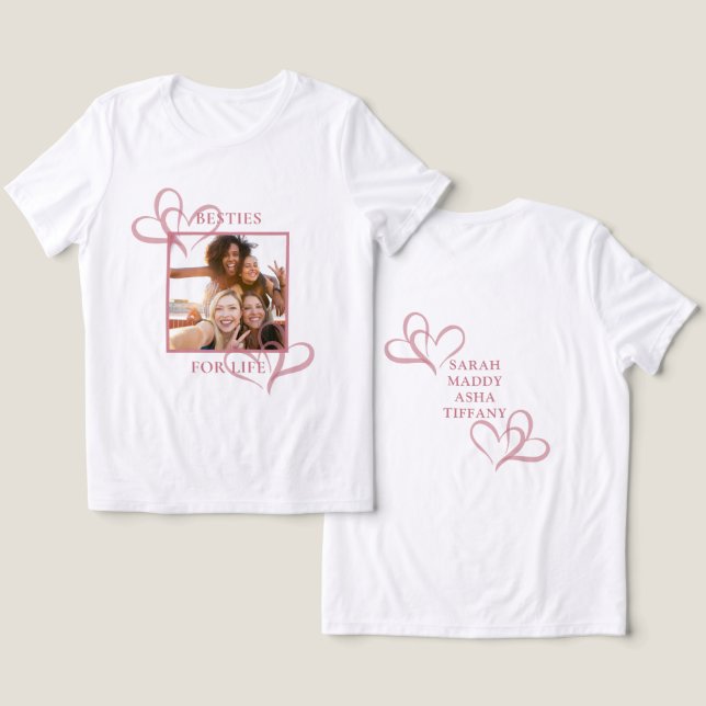 Cute Chic Pink Hearts Besties Photo Galentines Day Tri-Blend Shirt (Design Vorderseite & Rückseite)