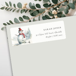 Cute Chic Watercolor Snowman Christmas Address