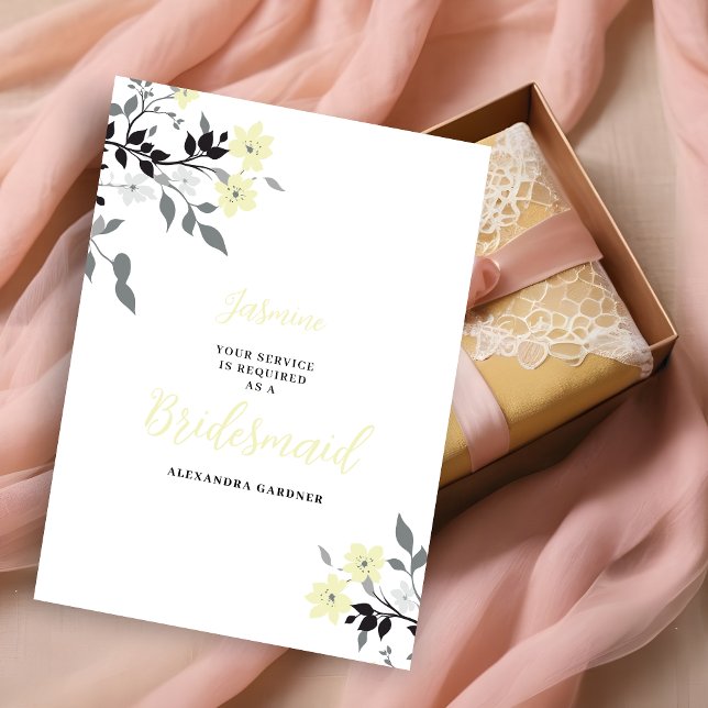 Cute Chic Yellow Floral Bunch Wedding Bridesmaid Einladung ( Exquisite Sophisticated Pale Yellow Floral Bunch Wedding Bridesmaid Proposal Card.)