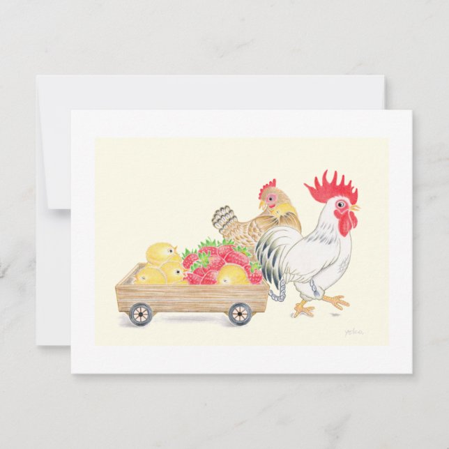 Cute Chicken Chicks Family Strawberries Flat  Card Dankeskarte (Vorderseite)