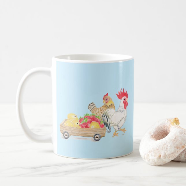 Cute Chicken Family Blue Mug Kaffeetasse (Mit Donut)