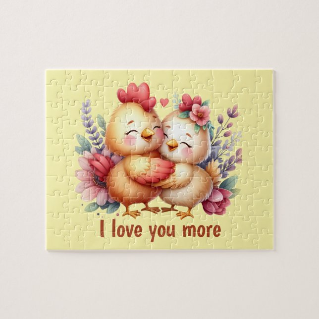 Cute chicken love you more customizable puzzle (Horizontal)