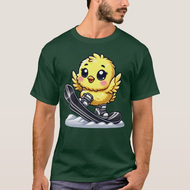 Cute Chicken Snowboard Cartoon Winter Sports frien T-Shirt (Vorderseite)