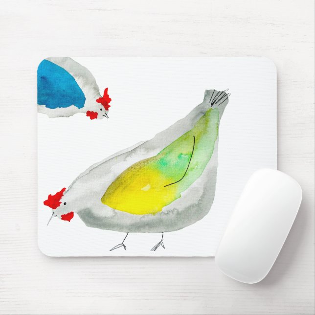 Cute chickens watercolor mousepad (Mit Mouse)