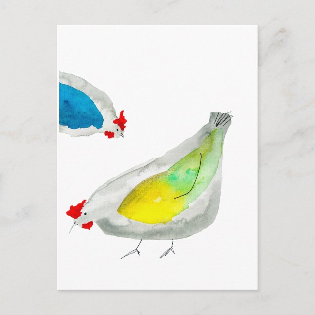 Cute chickens watercolor postkarte (Vorderseite)