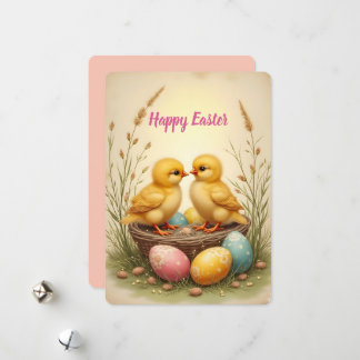 Cute chicks and colorful Easter eggs, nostalgic Feiertagskarte