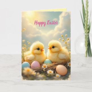 Cute chicks and colorful Easter eggs, vintage Feiertagskarte