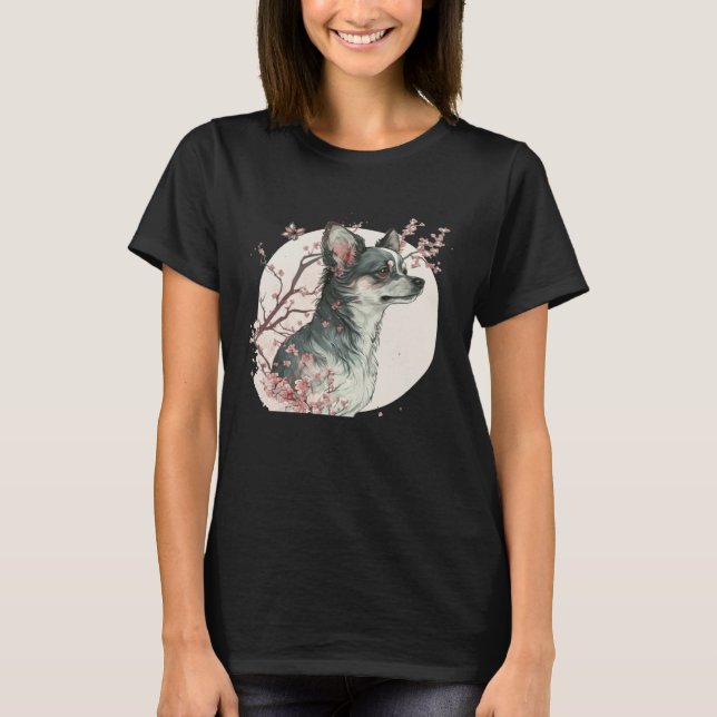 Cute Chihuahua Cherry Blossom Dog Breed Japanese S T-Shirt (Vorderseite)