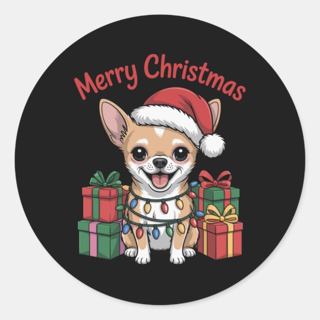Cute Chihuahua Christmas Xmas Design Funny Dog Lov Runder Aufkleber (Vorderseite)