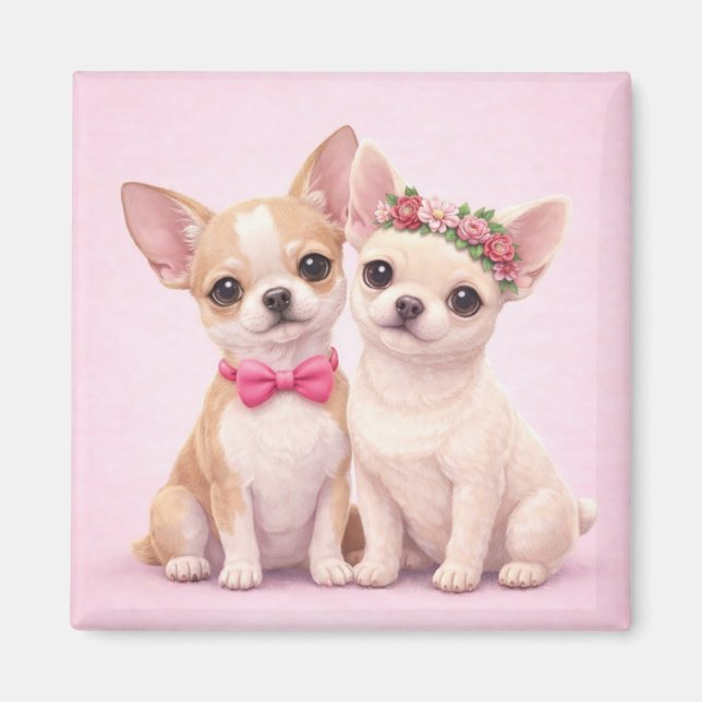 Cute Chihuahua Couple Valentine Illustration  Magnet (Vorne)
