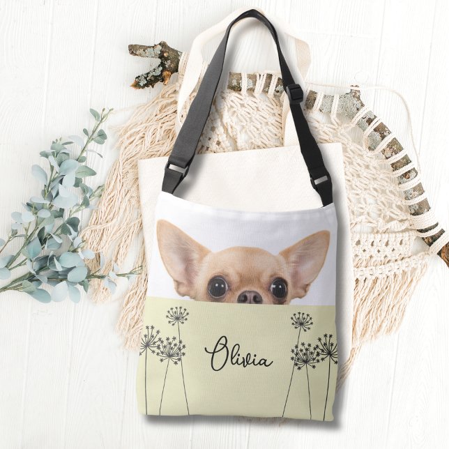 Cute Chihuahua Dandelion Personalized Crossbody Tragetaschen Mit Langen Trägern (Von Creator hochgeladen)