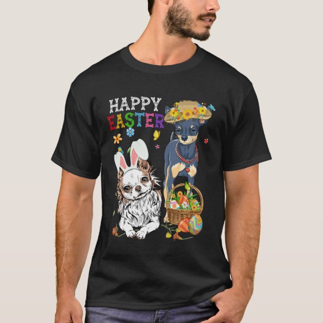 Cute Chihuahua Dogs With Easter Egg Basket Easter  T-Shirt (Vorderseite)