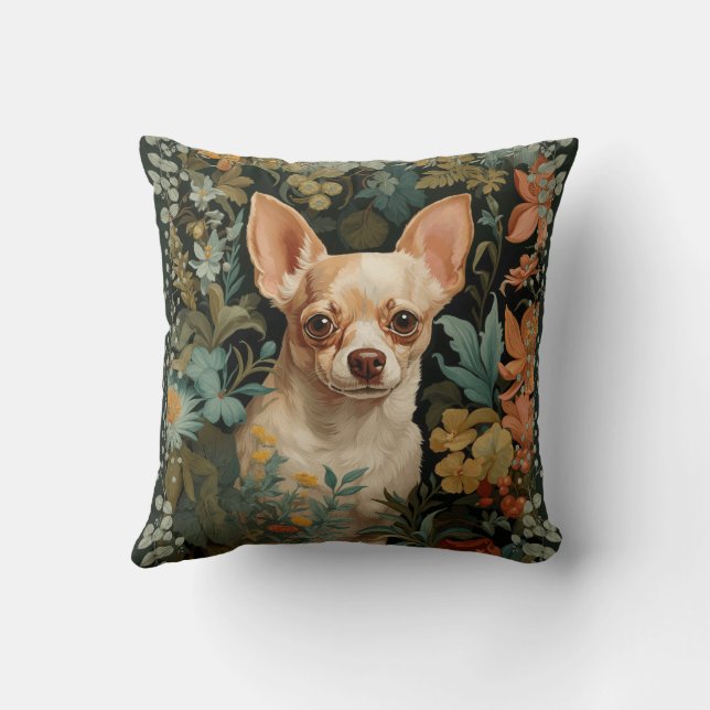 Cute Chihuahua in William Morris Style Garden Kissen (Rückseite)