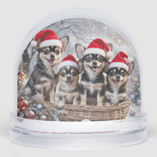 Cute Chihuahua Puppies Santa Hat  Schneekugeln