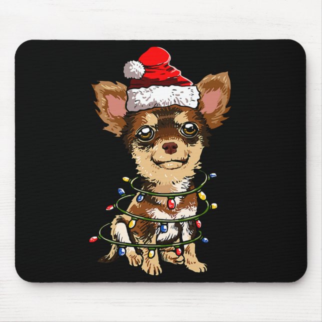 Cute Chihuahua Santa Christmas Tree Lights Xmas Do Mousepad (Vorne)