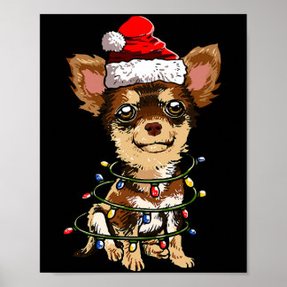 Cute Chihuahua Santa Christmas Tree Lights Xmas Do Poster