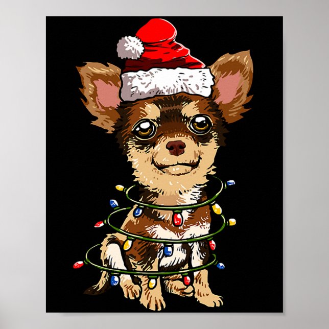 Cute Chihuahua Santa Christmas Tree Lights Xmas Do Poster (Vorne)