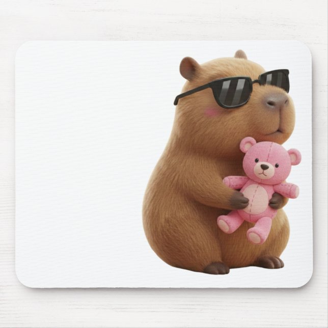 Cute Chill Capybara with Teddy Bear Aesthetic  Mousepad (Vorne)