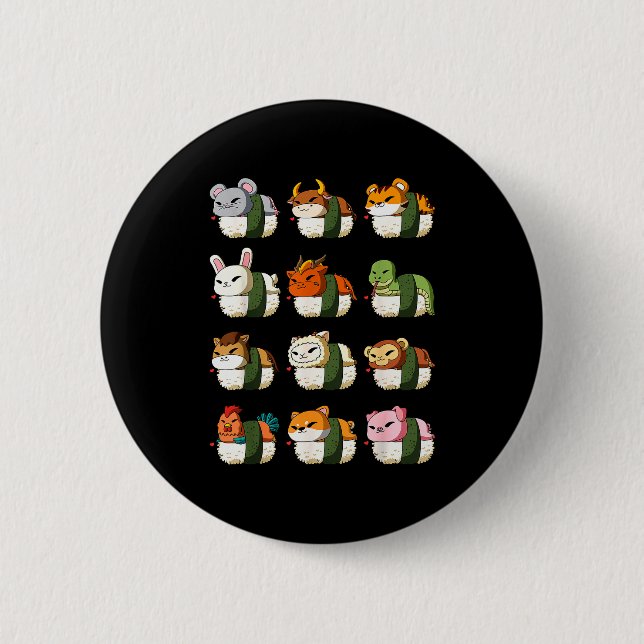 Cute Chinese Zodiac Animal Signs Lunar New Year Su Button (Vorderseite)