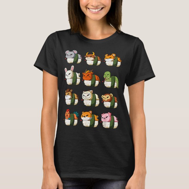 Cute Chinese Zodiac Animal Signs Lunar New Year Su T-Shirt (Vorderseite)