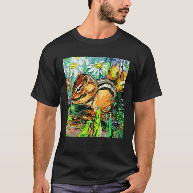 Cute Chipmunk Spring Flowers Animal Impressionist  T-Shirt (Vorderseite)