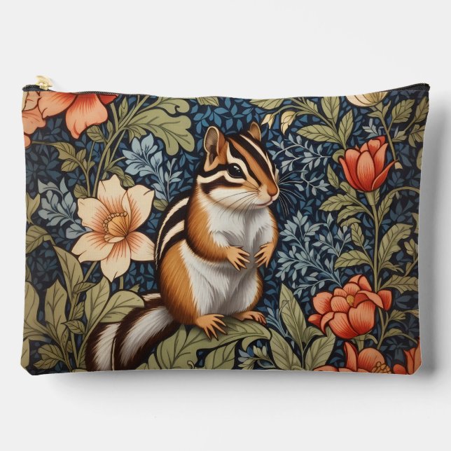 Cute Chipmunk William Morris Inspired Floral Zubehörtasche (Vorderseite)