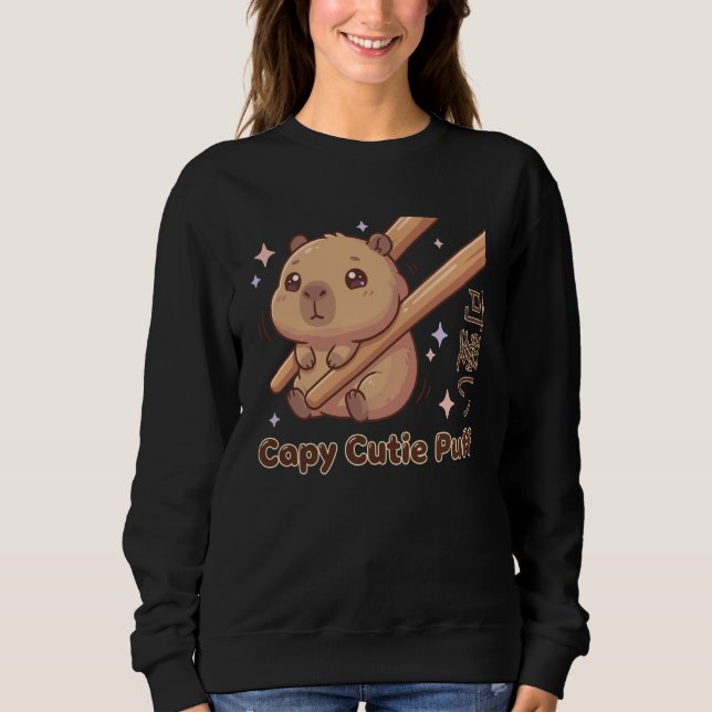 Cute Chopstick Kawaii Cutie Puff Capybara Meme Sweatshirt (Vorderseite)