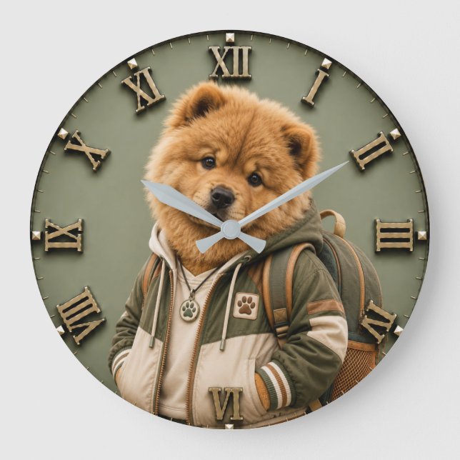 Cute Chow Chow Puppy Große Wanduhr (Vorderseite)