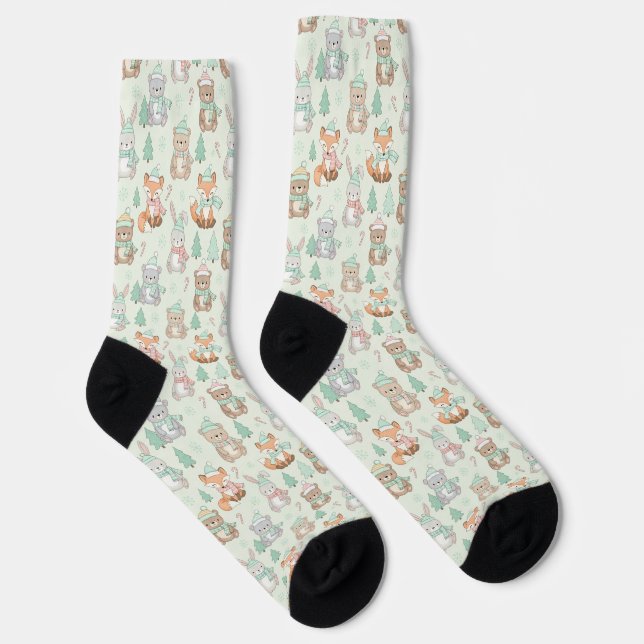 Cute Christmas Animals Seamless Pattern Socken (Rechts)