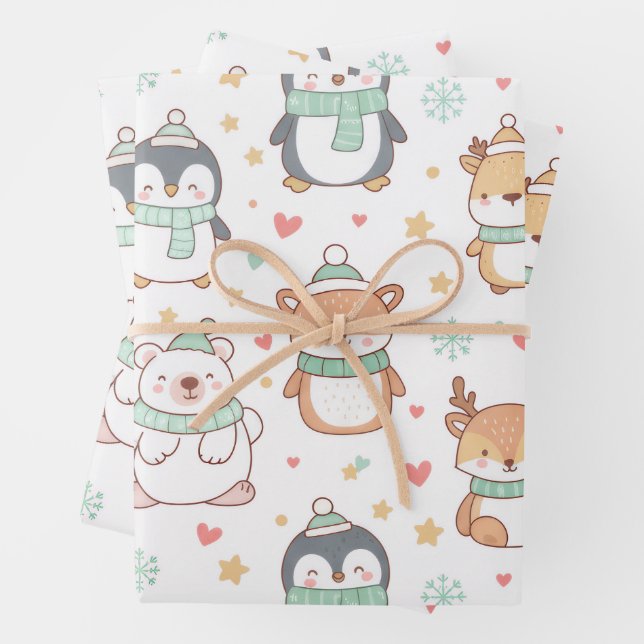 Cute Christmas Animals Wrapping Paper – Festive Ho Geschenkpapier Set (Beispiel)